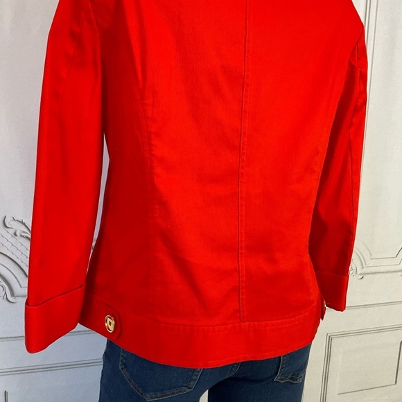 💋 Jones New York Signature Stretch Bright Red (Orange) Sm Big Button Blazer - Picture 4 of 6